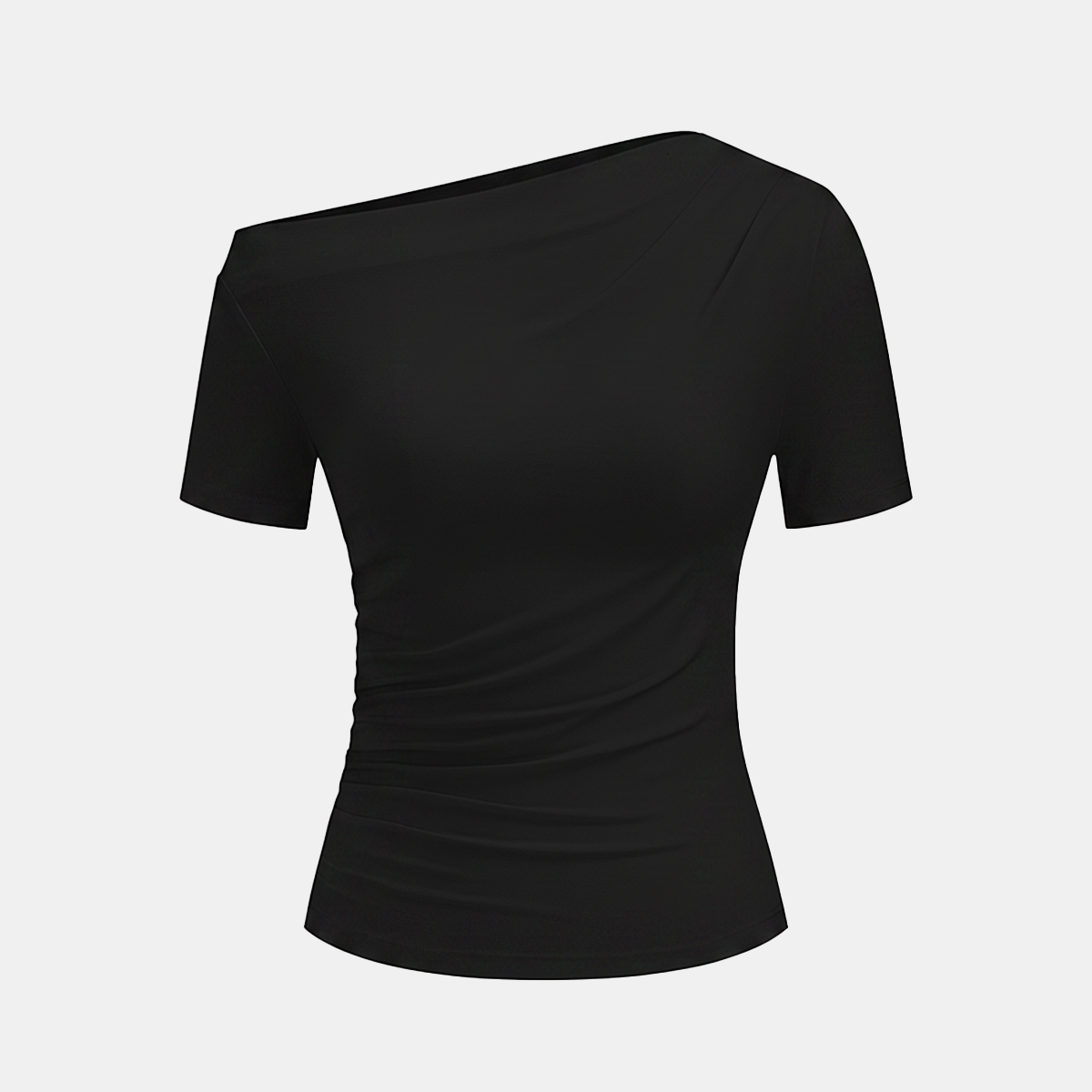Asymmetrical Neck Short Sleeve Top with Slim Fit and Stretch Jersey