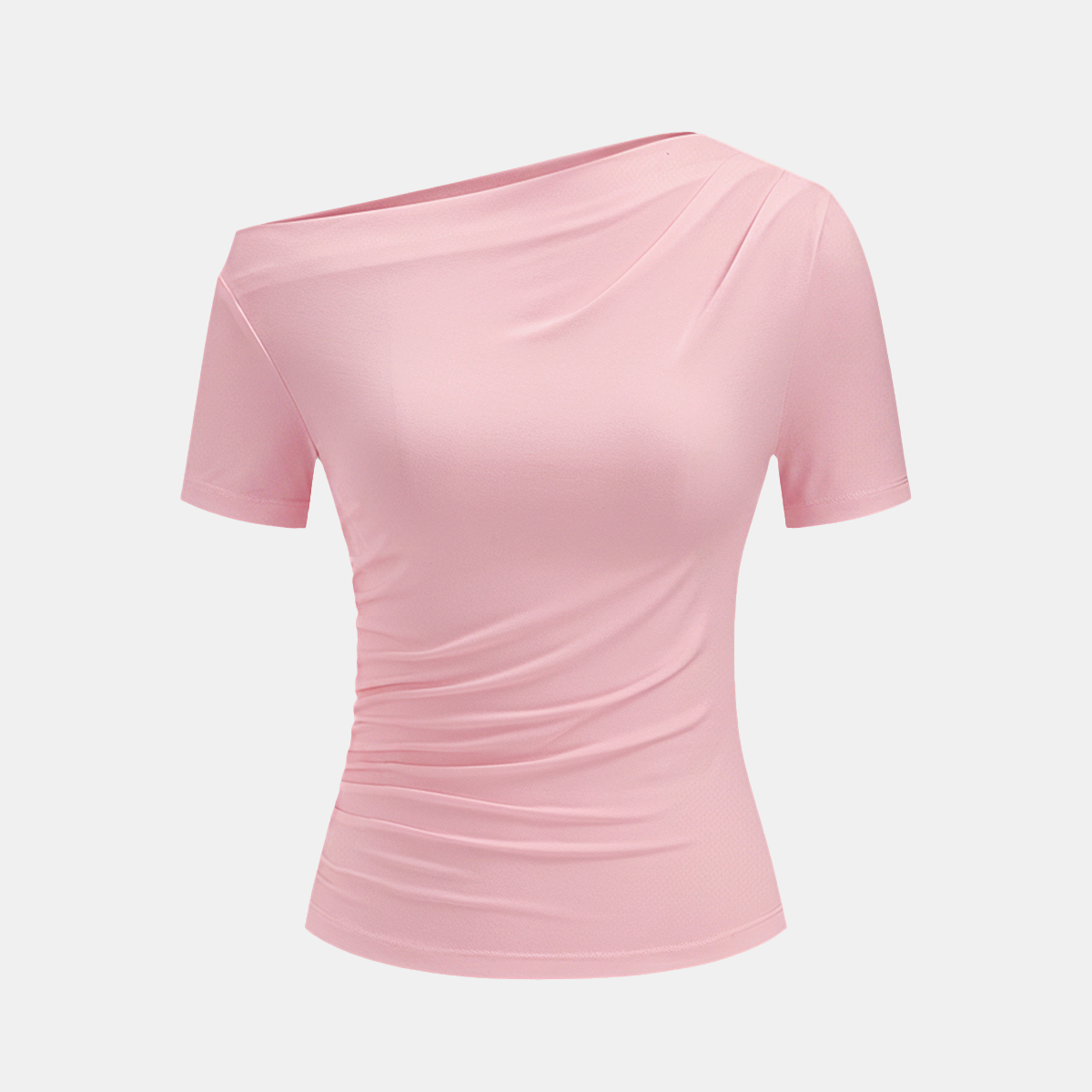 Asymmetrical Neck Short Sleeve Top with Slim Fit and Stretch Jersey