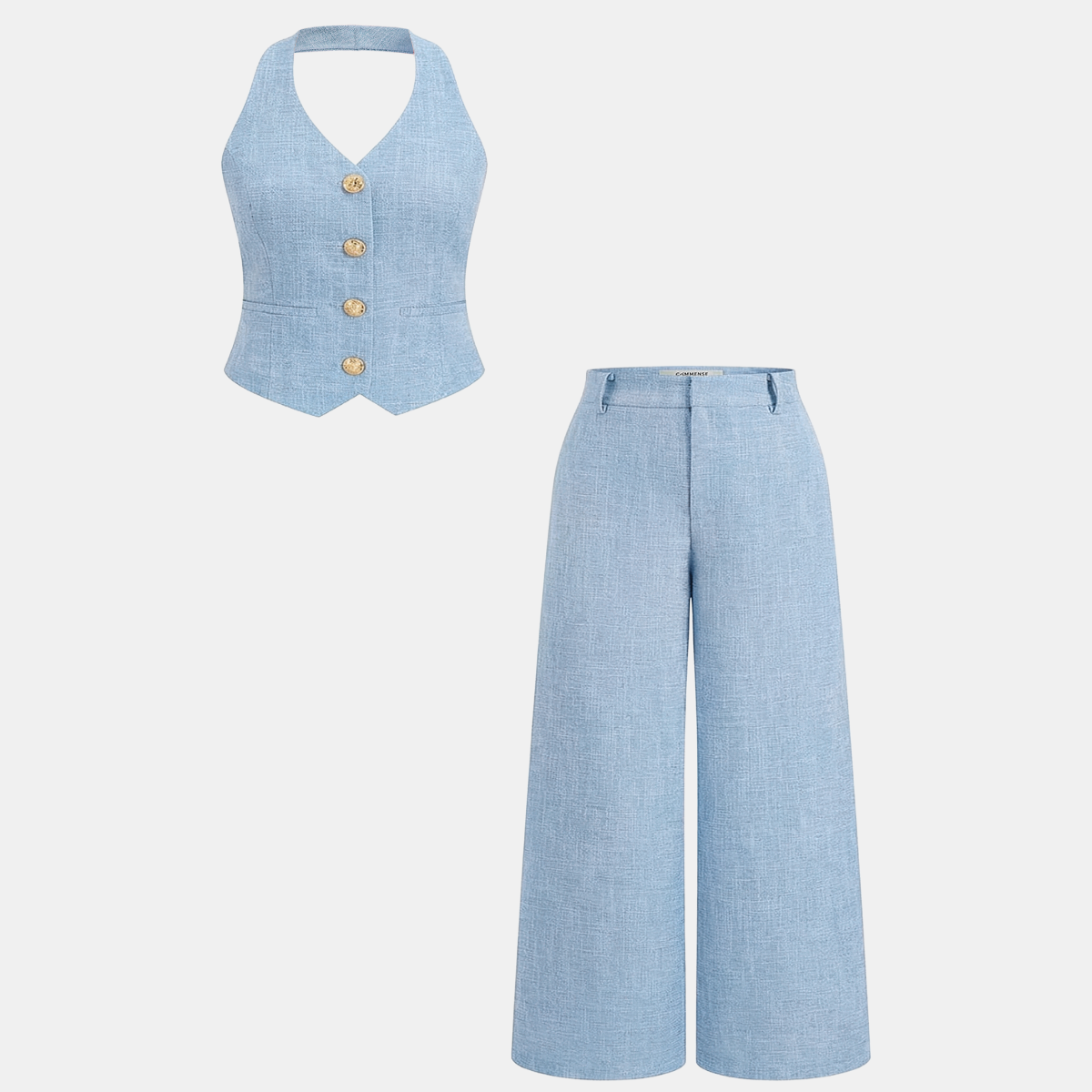 Womens Sleeveless Fitted Vest and Wide Leg Pants Two-Piece Set