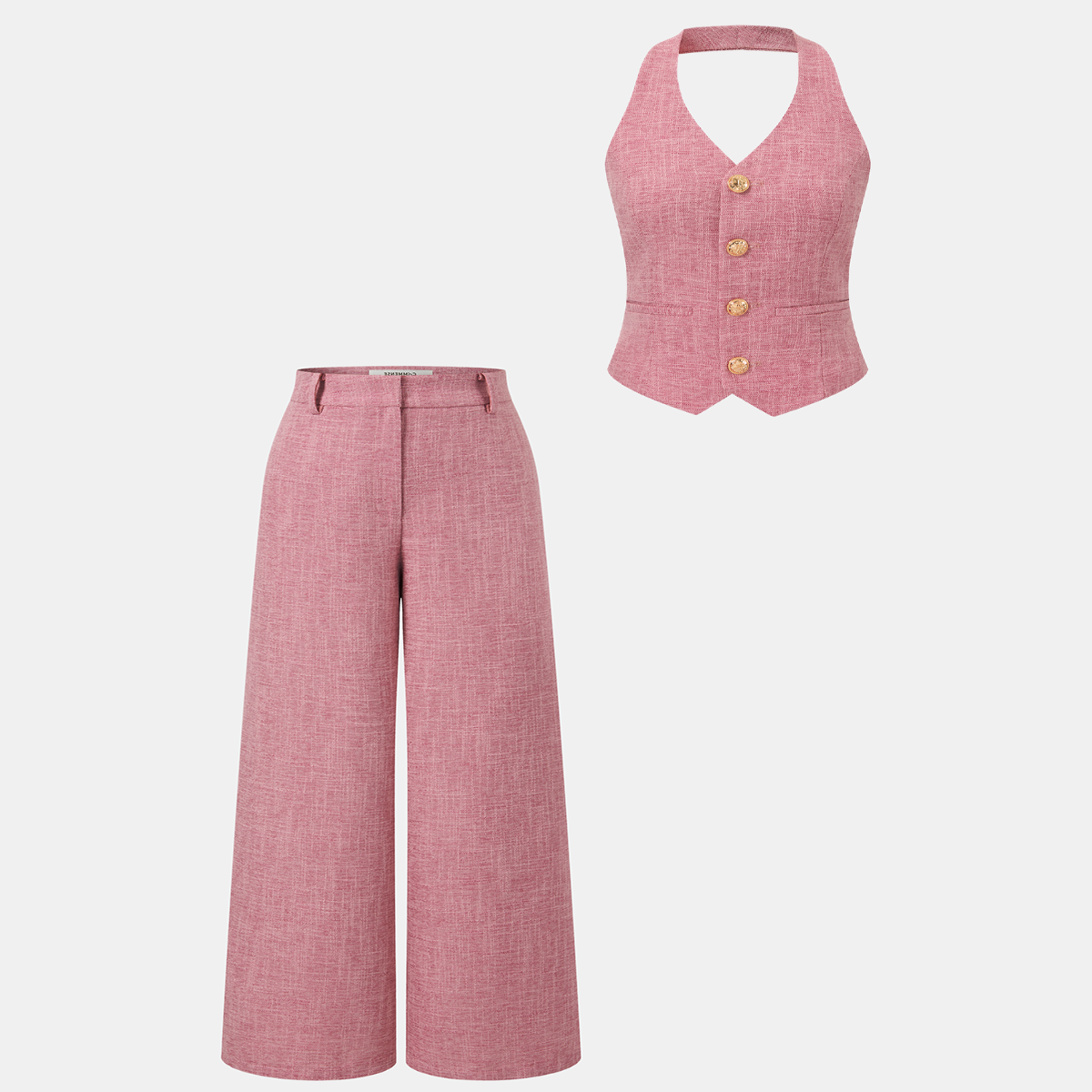 Womens Sleeveless Fitted Vest and Wide Leg Pants Two-Piece Set