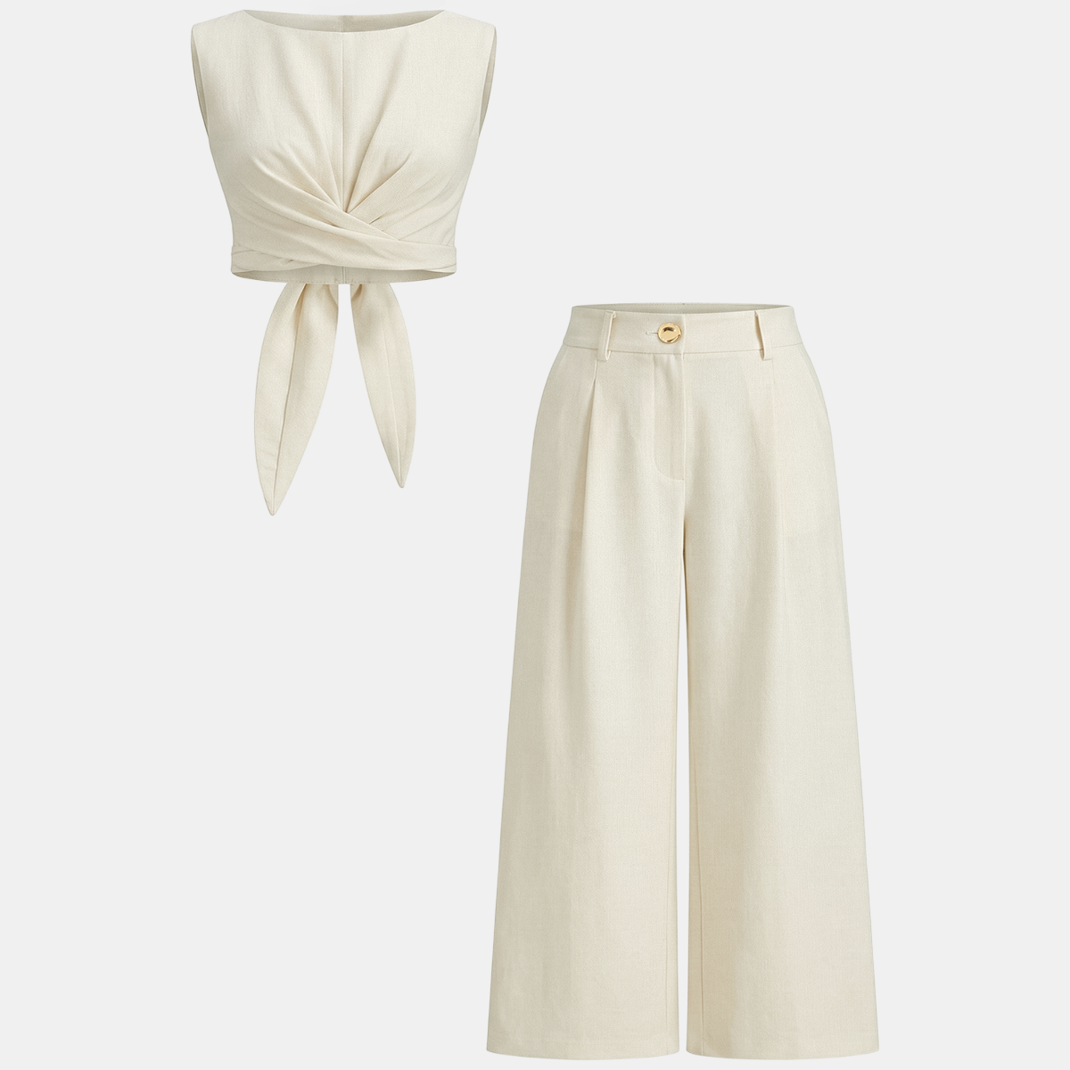 Cropped Top and Wide Leg Pants Two Piece Set with Hidden Zipper