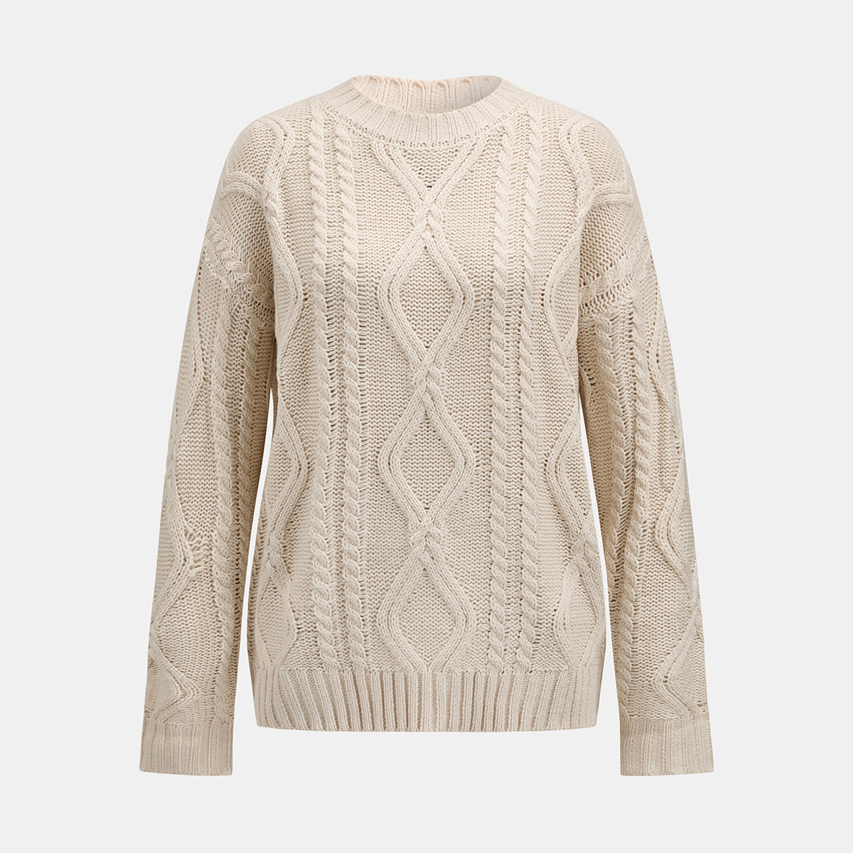 Relaxed Fit Acrylic Knit Sweater with Long Sleeves and High Stretch
