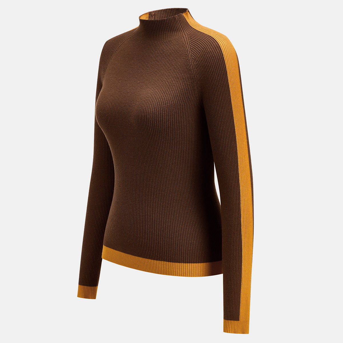 Womens Color Block Mock Neck Sweater with Medium Stretch Knit