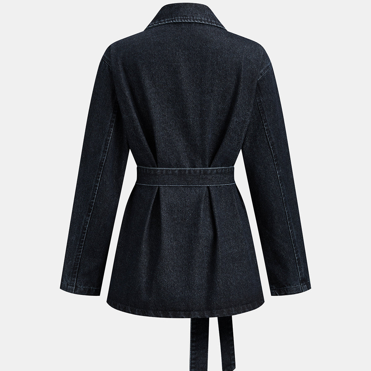 Denim Jacket with Belted Waist and Relaxed Fit for Winter Warmth