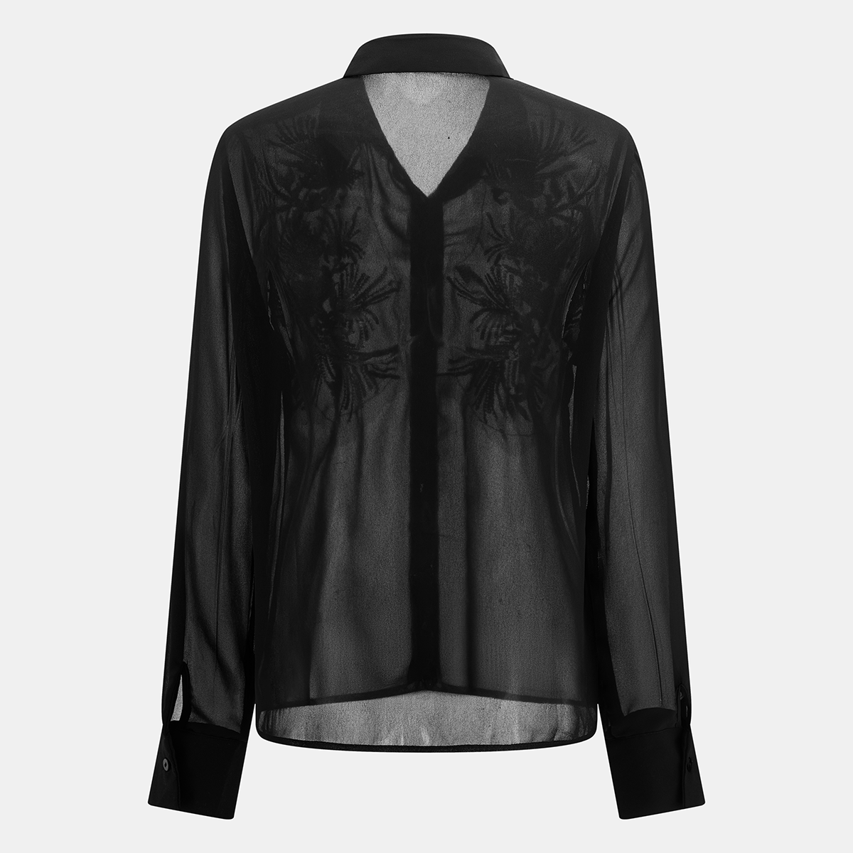 Long Sleeve Chiffon Collar Blouse with Semi-Sheer Fabric and Relaxed Fit
