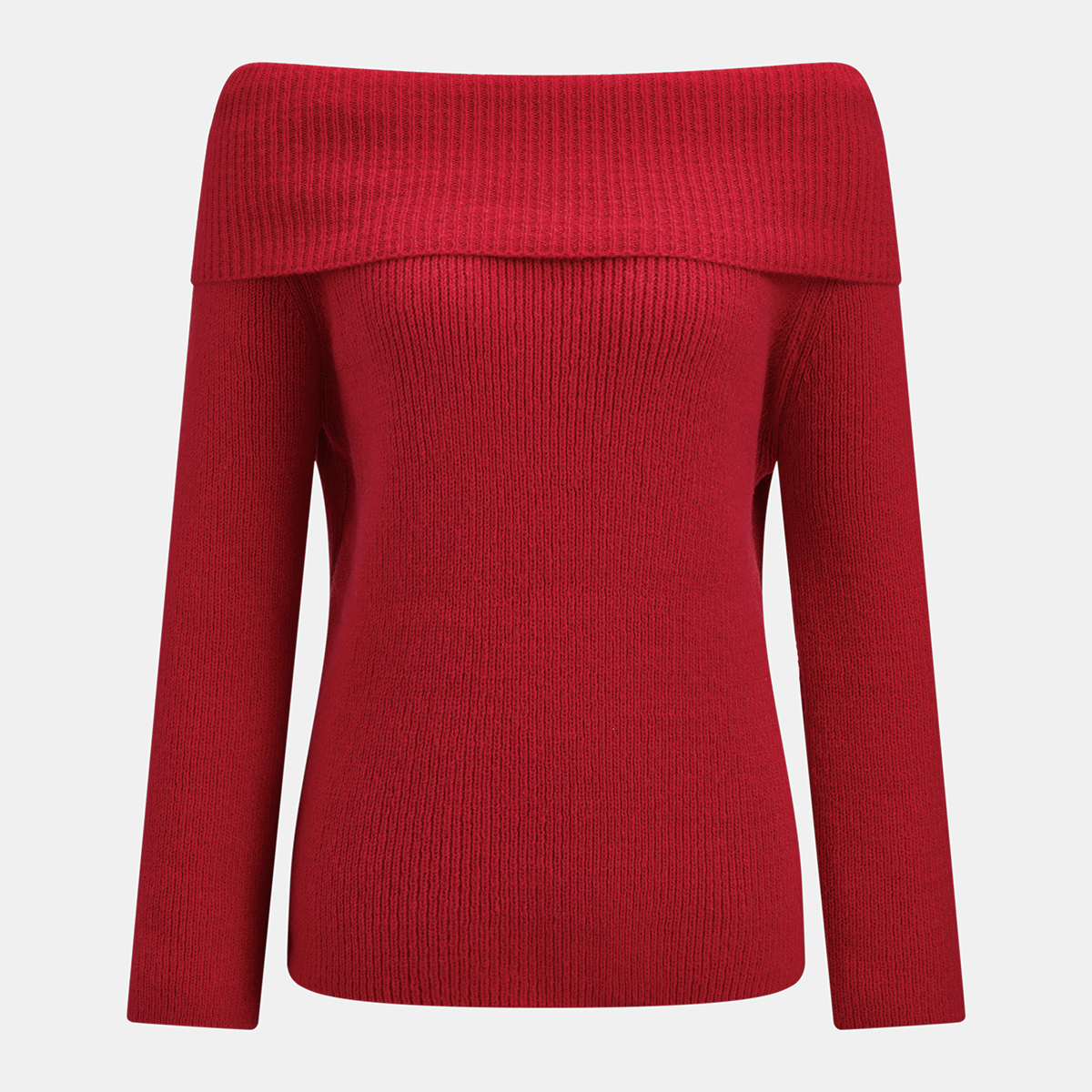 Long Sleeve Acrylic Knit Sweater with Off-Shoulder Fold-Over and Relaxed Fit