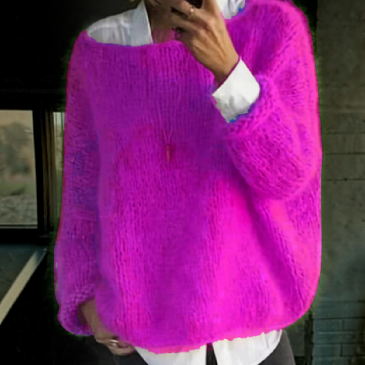 Long Sleeve Knit Sweater for Women with Soft Fuzzy Texture and Relaxed Fit, Ribbed Hem