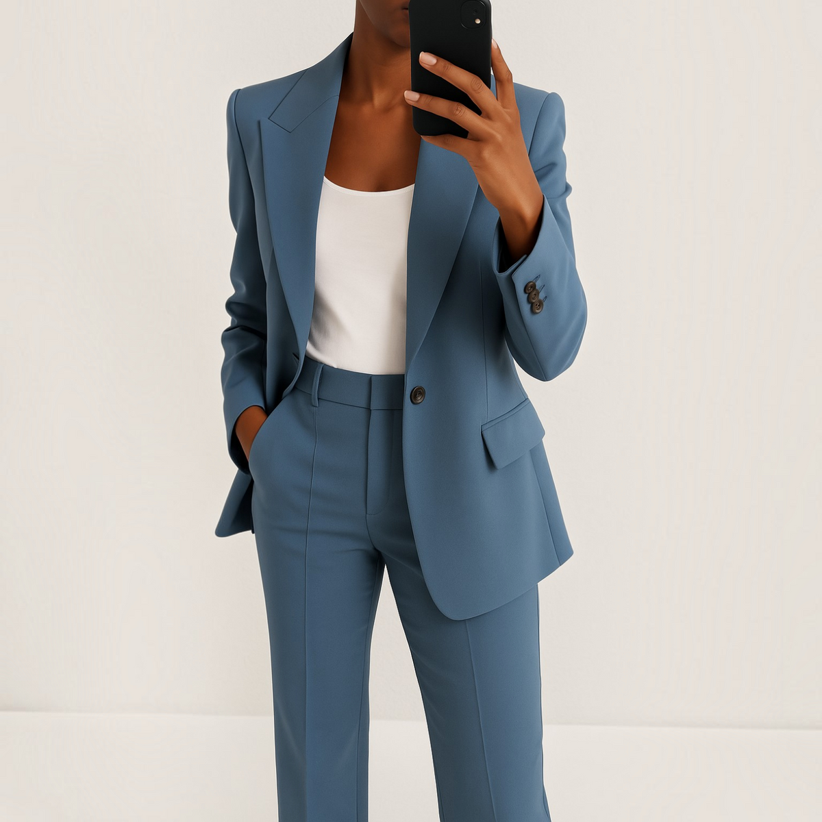 Womens Suit Set with Stretch Blazer and Straight Trousers, Wrinkle-Resistant