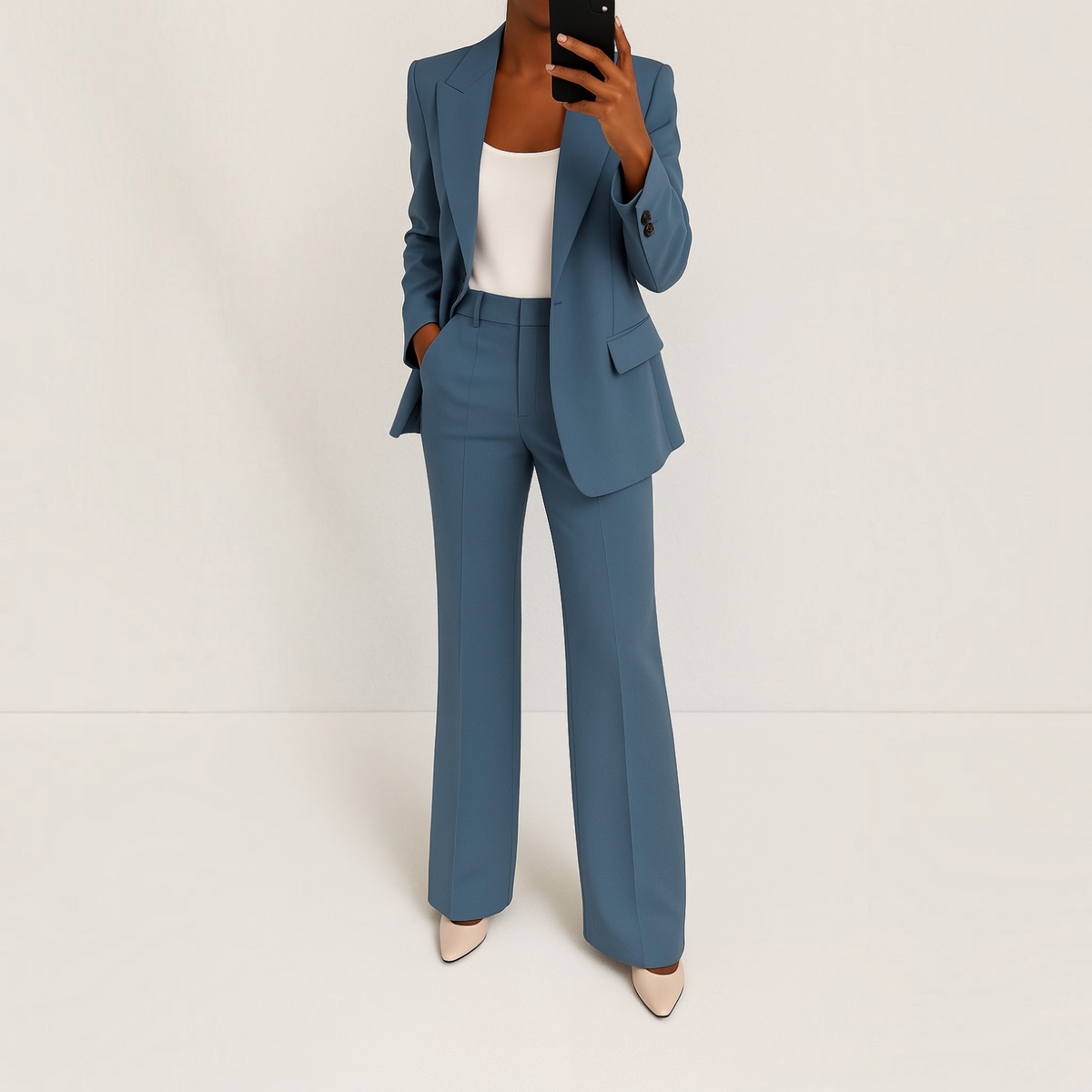 Womens Suit Set with Stretch Blazer and Straight Trousers, Wrinkle-Resistant