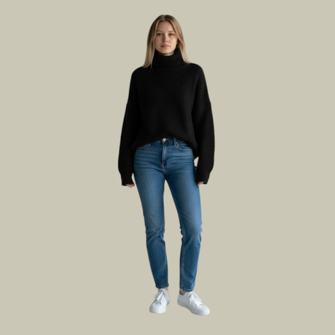 Womens Turtleneck Sweater with Tall Neck and Modern Relaxed Fit, Machine Washable