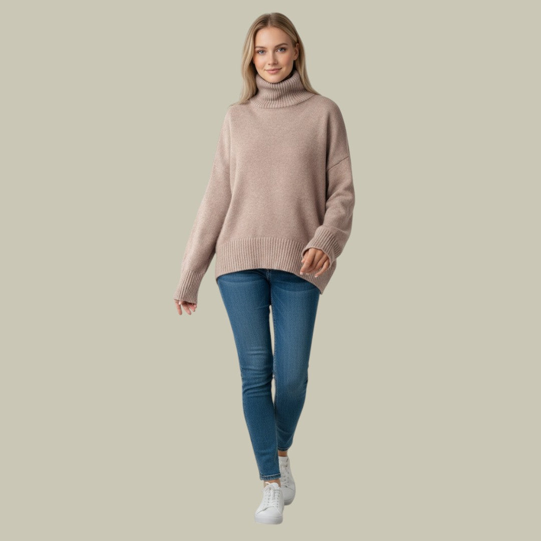 Womens Turtleneck Sweater with Tall Neck and Modern Relaxed Fit, Machine Washable