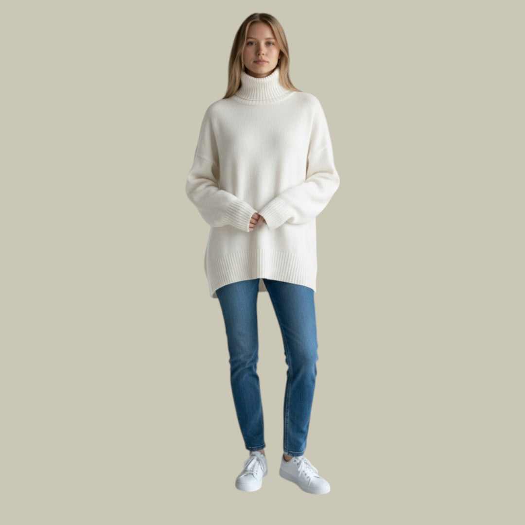 Womens Turtleneck Sweater with Tall Neck and Modern Relaxed Fit, Machine Washable