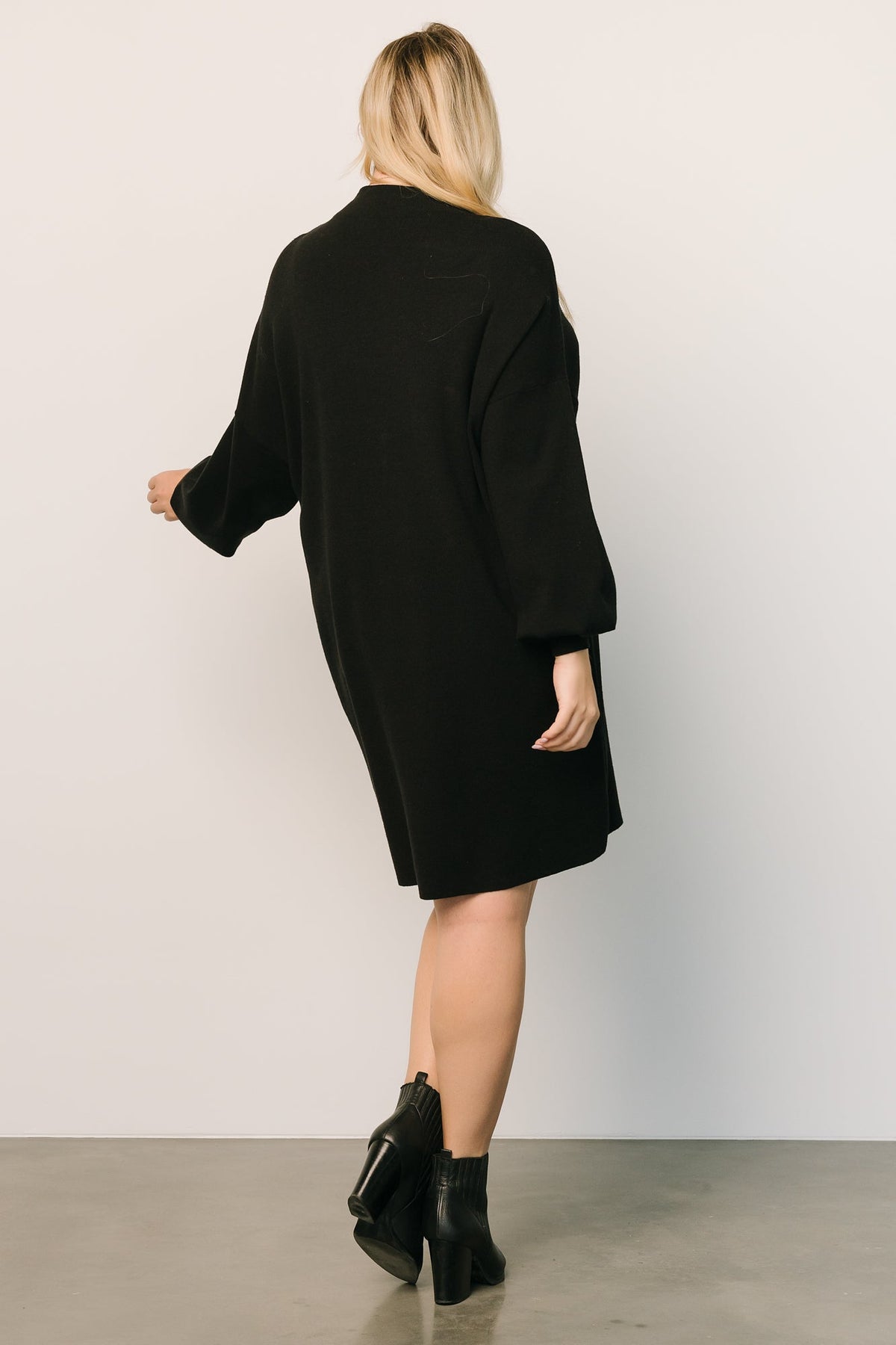 Womens Sweater Dress with Mock Neck and Bubble Sleeves, Short Length