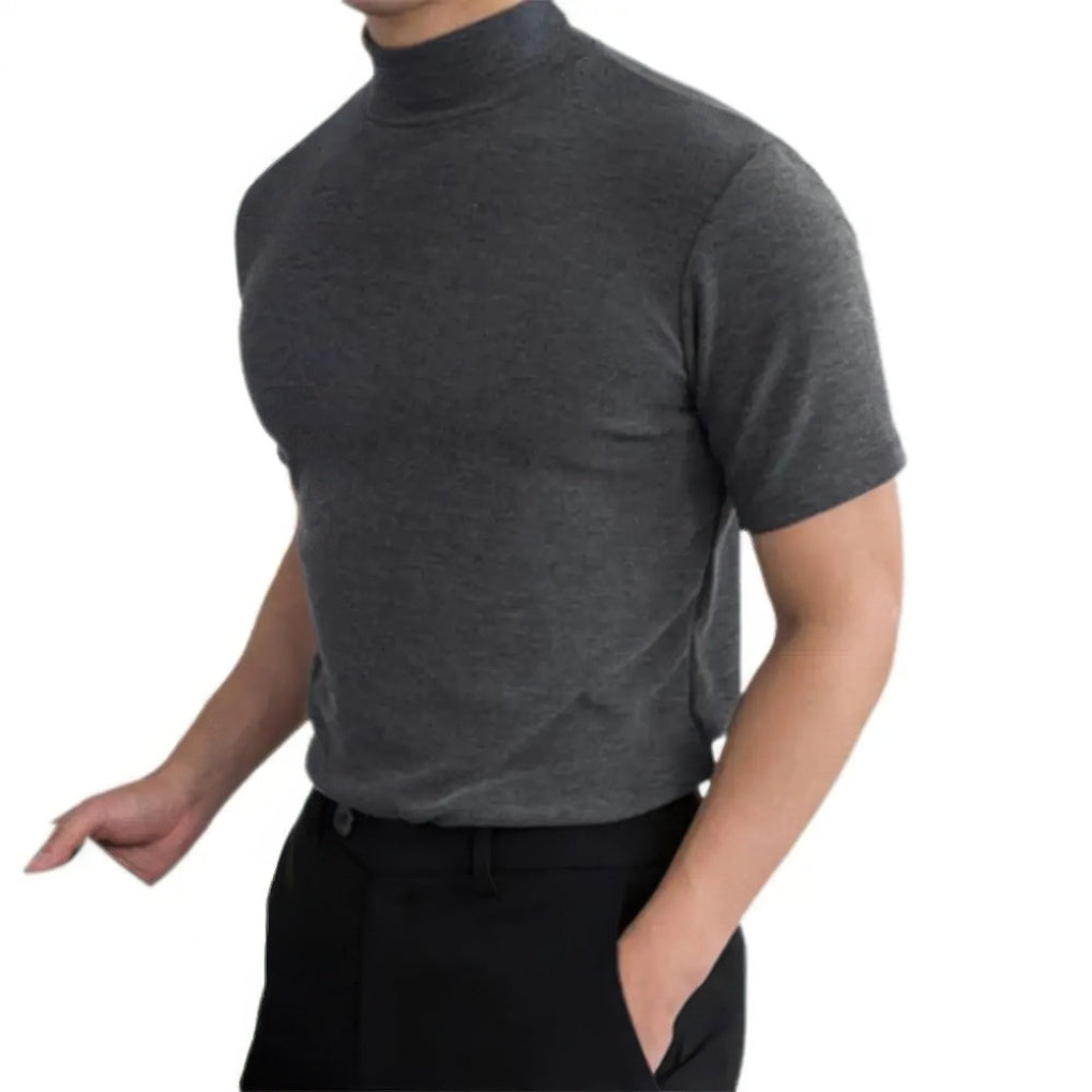 Mens Short Sleeve Turtleneck with Twill Weave and Pull-On Design