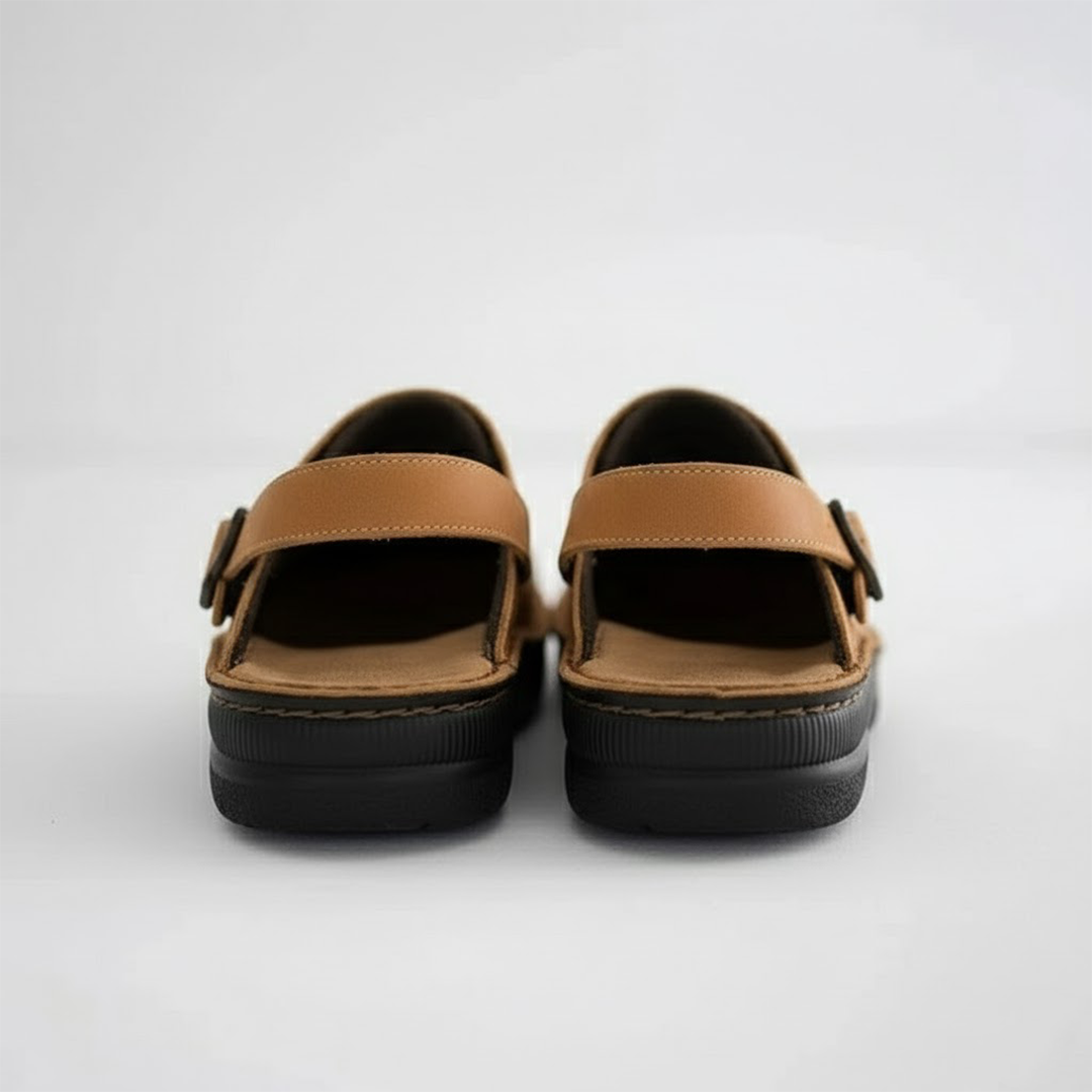 Mens Orthopaedic Clogs with Breathable Leather and Slip-On Design, Cushioned Insole