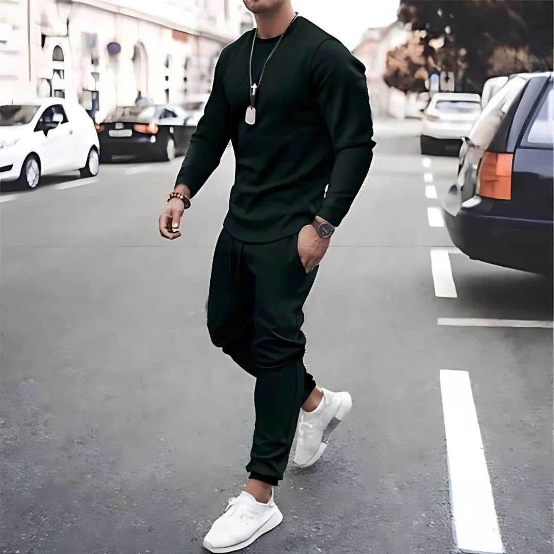 Mens Two-Piece Tracksuit with Cotton-Blend Fabric and Adjustable Waistband, Tapered Fit