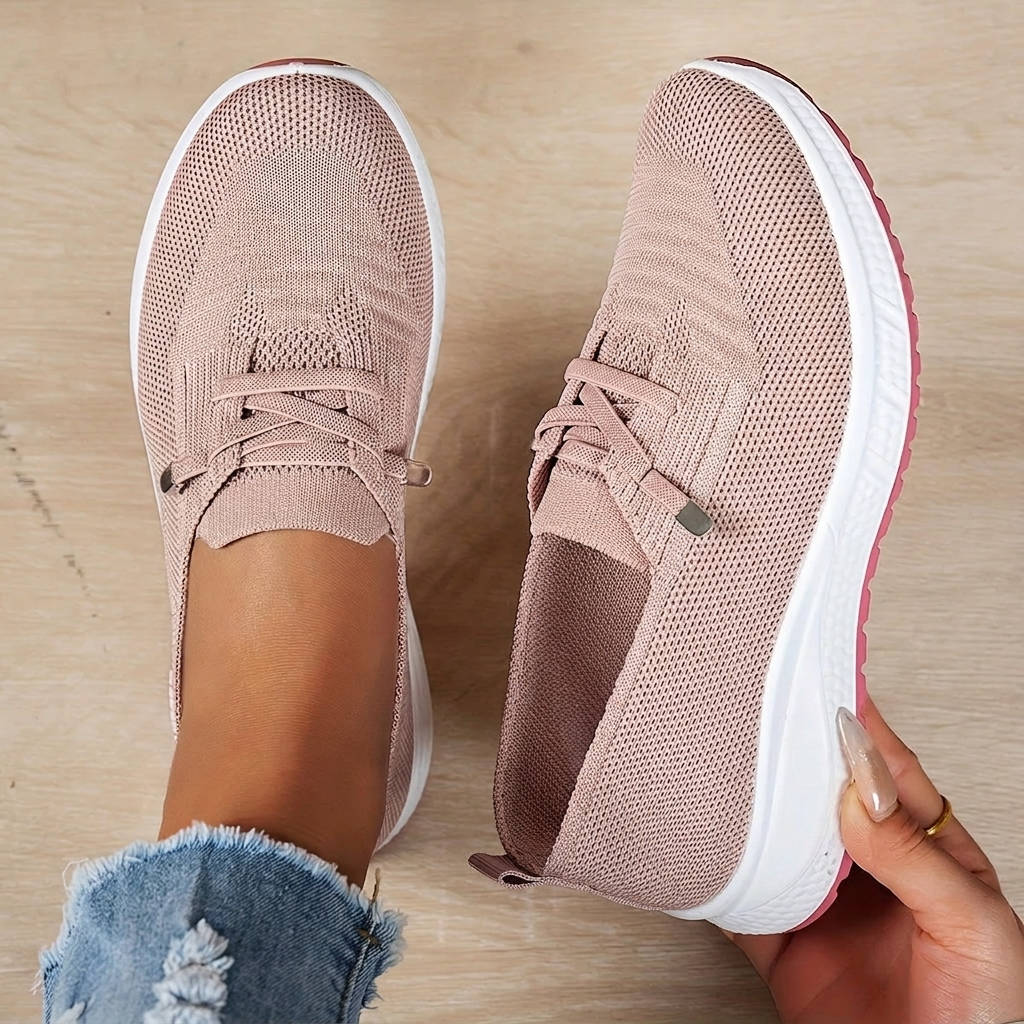 Womens Slip-On Mesh Sneakers with Elastic Lace and Cushioned Sole for Everyday Walking