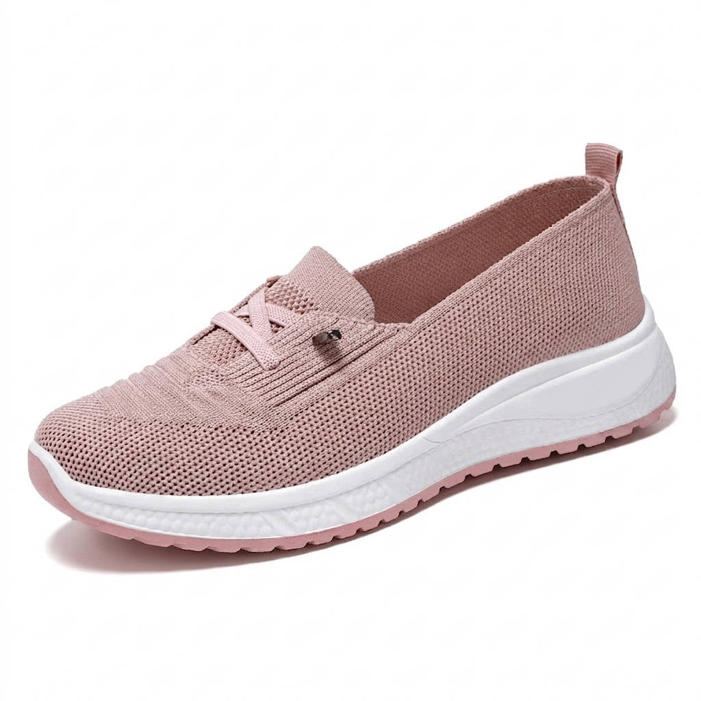Womens Slip-On Mesh Sneakers with Elastic Lace and Cushioned Sole for Everyday Walking