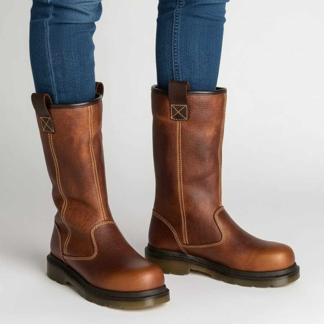 Insulated Leather Work Boots with Slip-Resistant Sole and Cushioned Insoles, Lace-Up