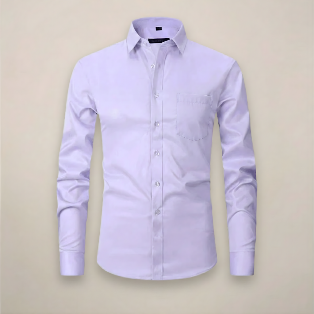 Mens Long-Sleeve Button-Up Shirt with Tailored Fit and Wrinkle-Resistant Finish