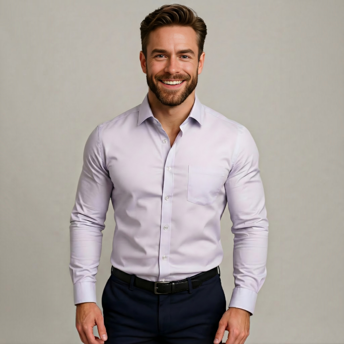 Mens Long-Sleeve Button-Up Shirt with Tailored Fit and Wrinkle-Resistant Finish