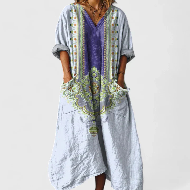 Indra | Women's Cotton Boho Print Front Pocket Maxi Dress Carol & Margaret Wilmington