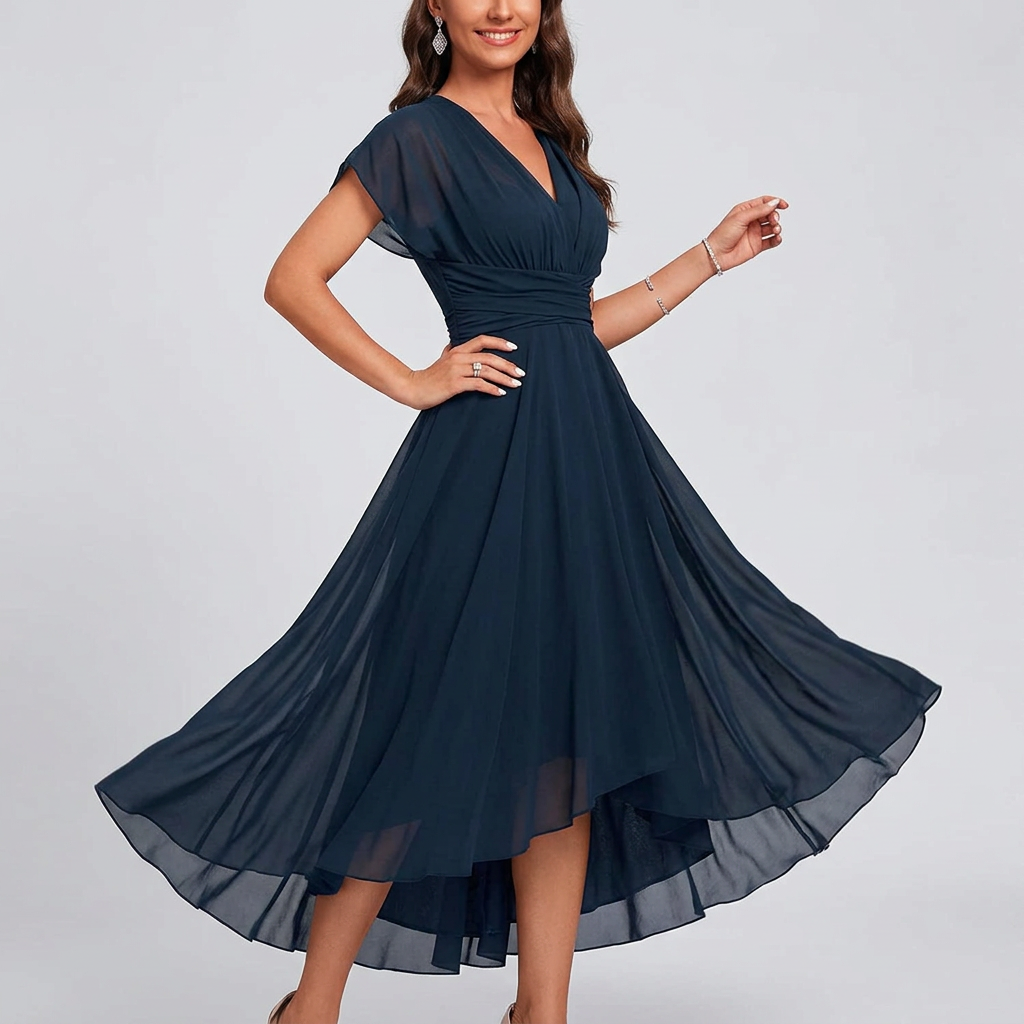 Womens V-Neck A-Line Mini Dress with Lightweight Fabric for Summer
