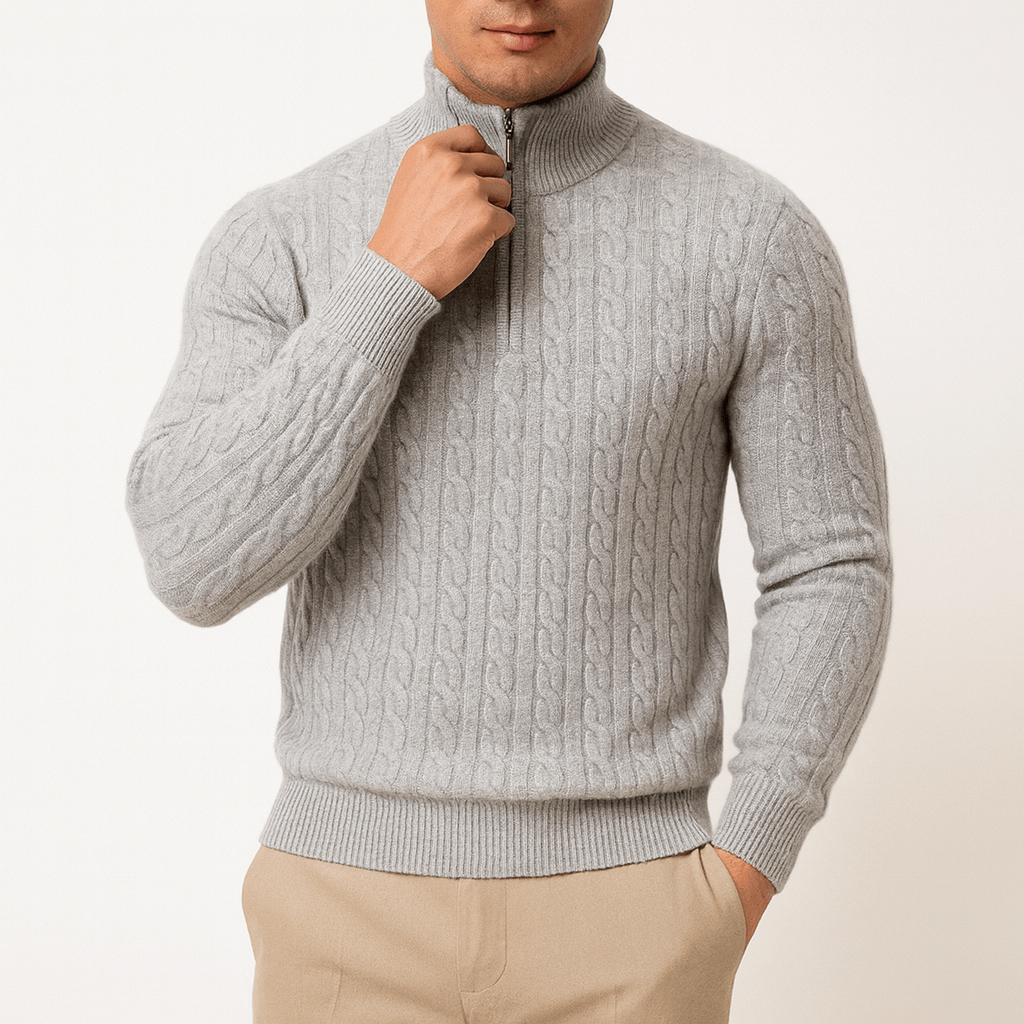 Luminovi | Cable Knit High Neck Sweater-Sweater