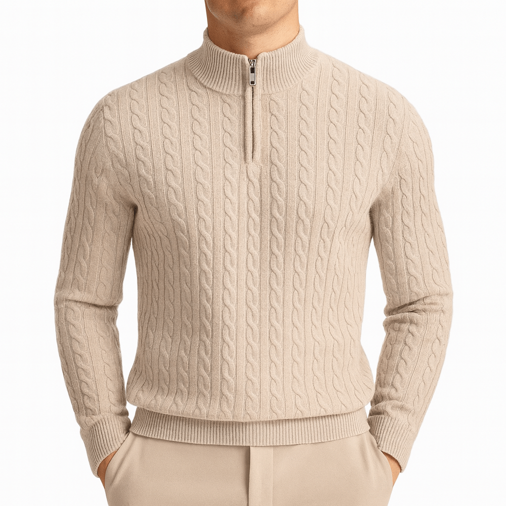 Luminovi | Cable Knit High Neck Sweater-Sweater