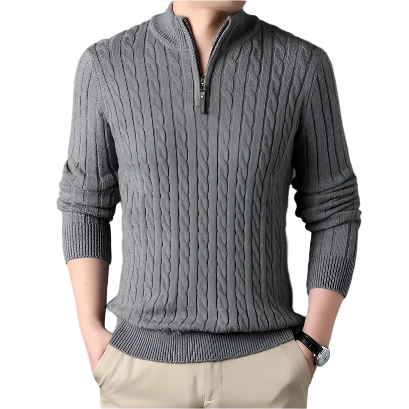 Luminovi | Cable-Knit Quarter Zip Sweater-Sweater