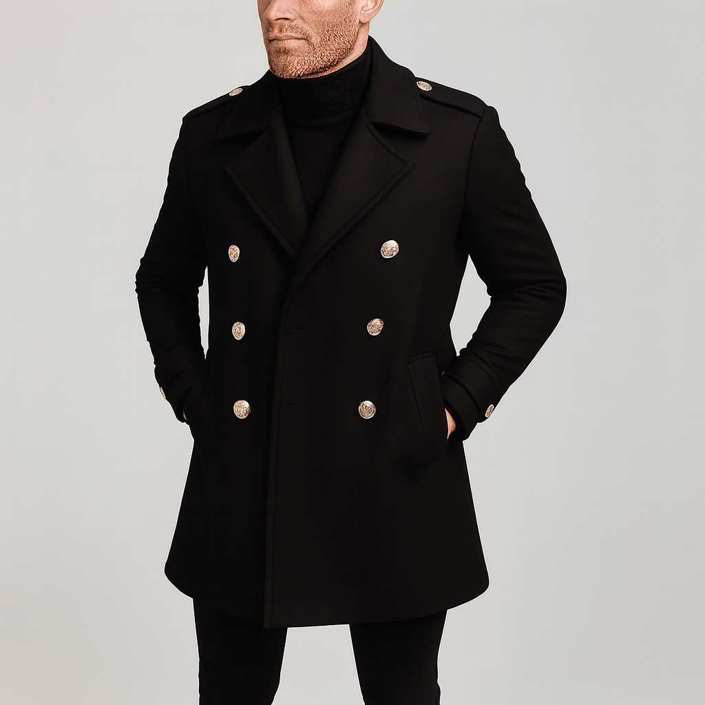 Luminovi | Double-Breasted Wool Blend Coat-Wool Coat