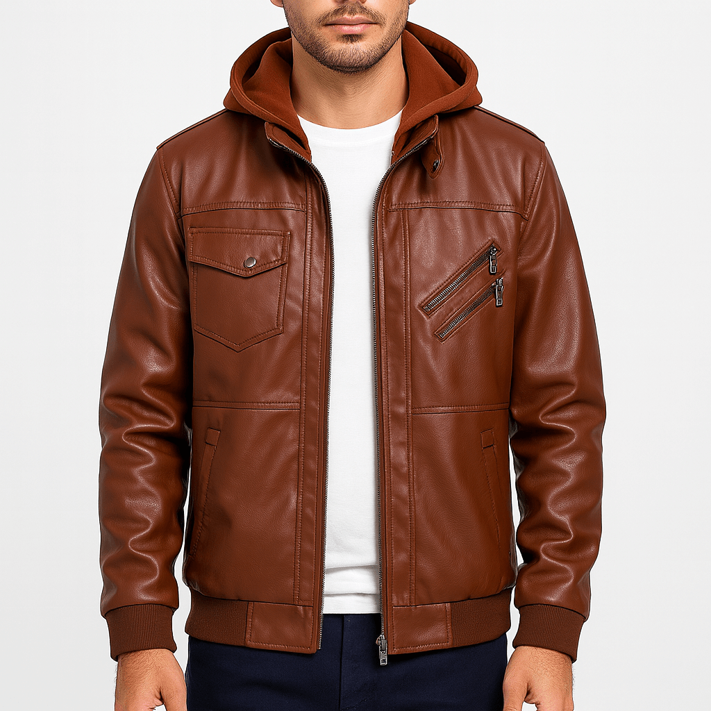 Luminovi | Faux Leather Bomber Jacket-Jacket