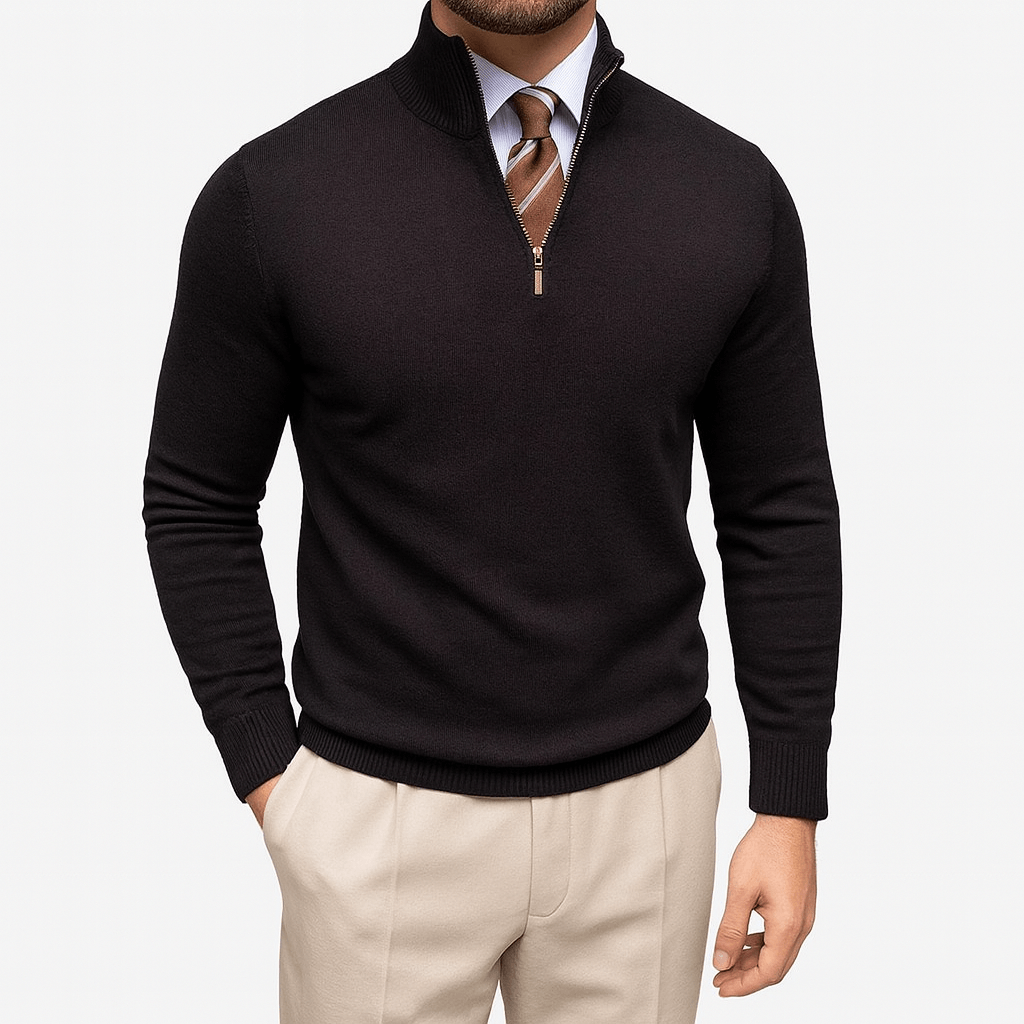 Luminovi | High Neck Quarter-Zip Sweater-Sweater