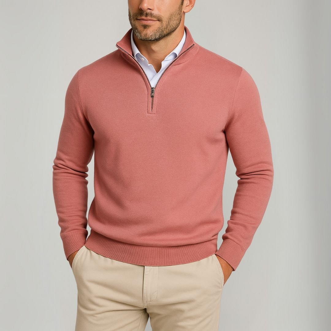 Luminovi | Quarter-Zip Stand Collar Sweater-Sweater