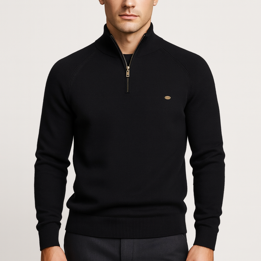 Luminovi | Ribbed Knit Quarter-Zip Sweater-Sweater
