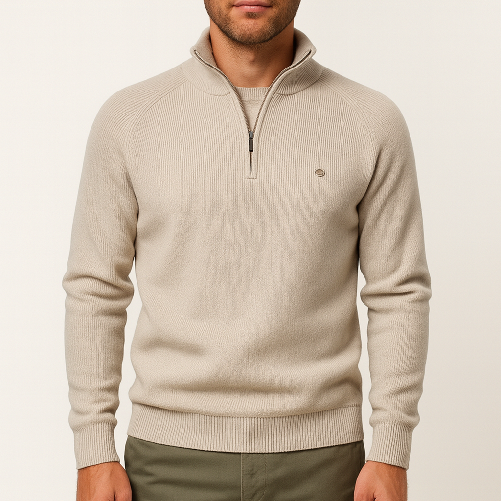 Luminovi | Ribbed Knit Quarter-Zip Sweater-Sweater