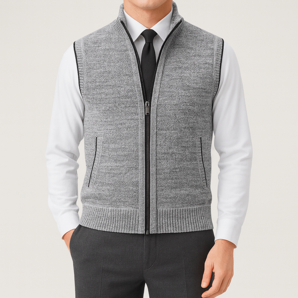Luminovi | Sleeveless Zipper Knit Vest-Vest