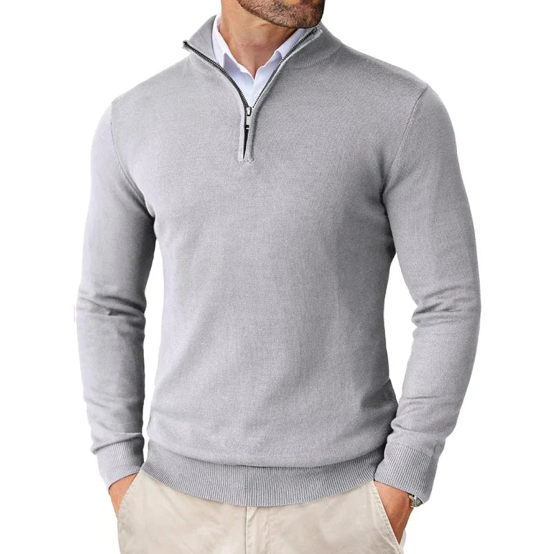 Luminovi | Sweater with Zippered Collar-Sweater
