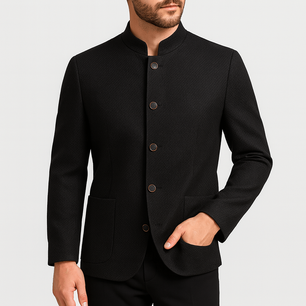 Luminovi | Wool Blend Mandarin Collar Jacket-Jacket
