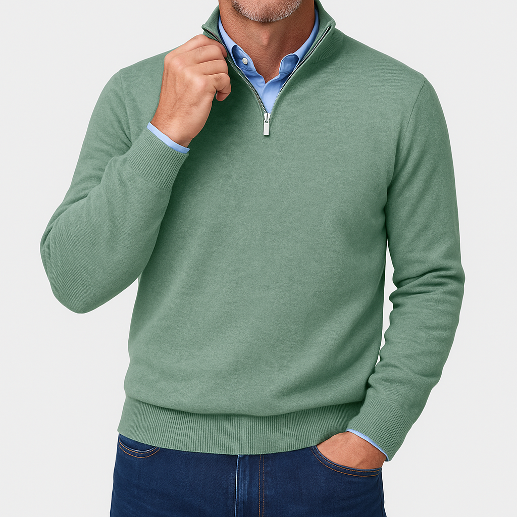 Luminovi | Zip Collar Knit Sweater-Sweater