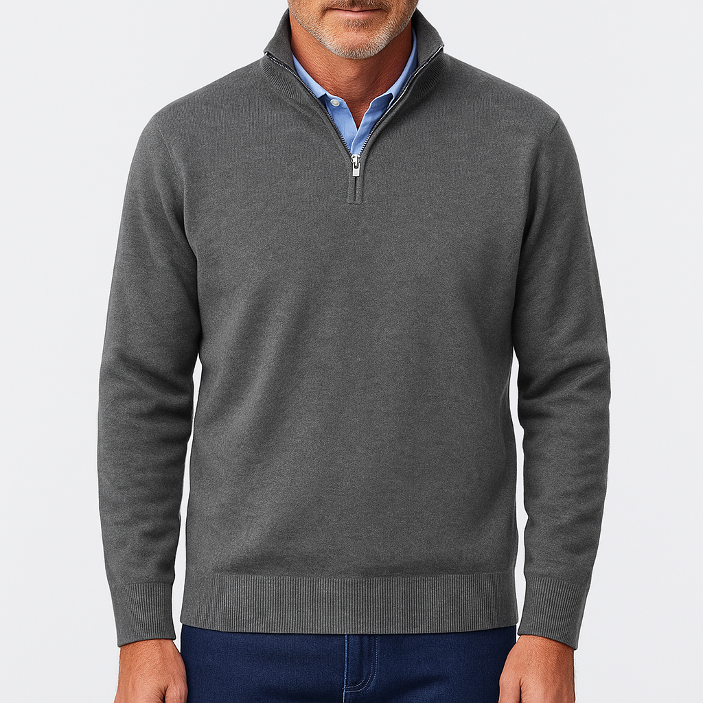 Luminovi | Zip Collar Knit Sweater-Sweater