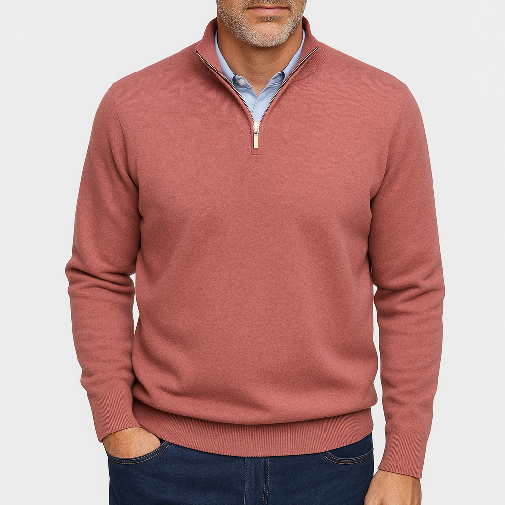 Luminovi | Zip Collar Knit Sweater-Sweater