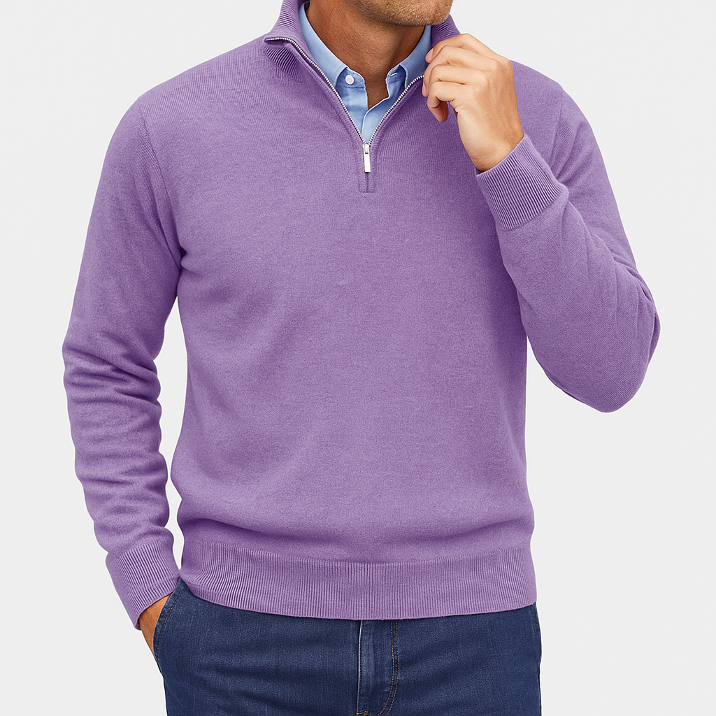 Luminovi | Zip Collar Knit Sweater-Sweater