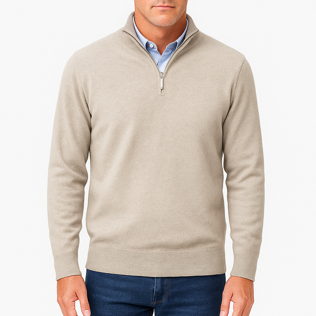 Luminovi | Zip Collar Knit Sweater-Sweater
