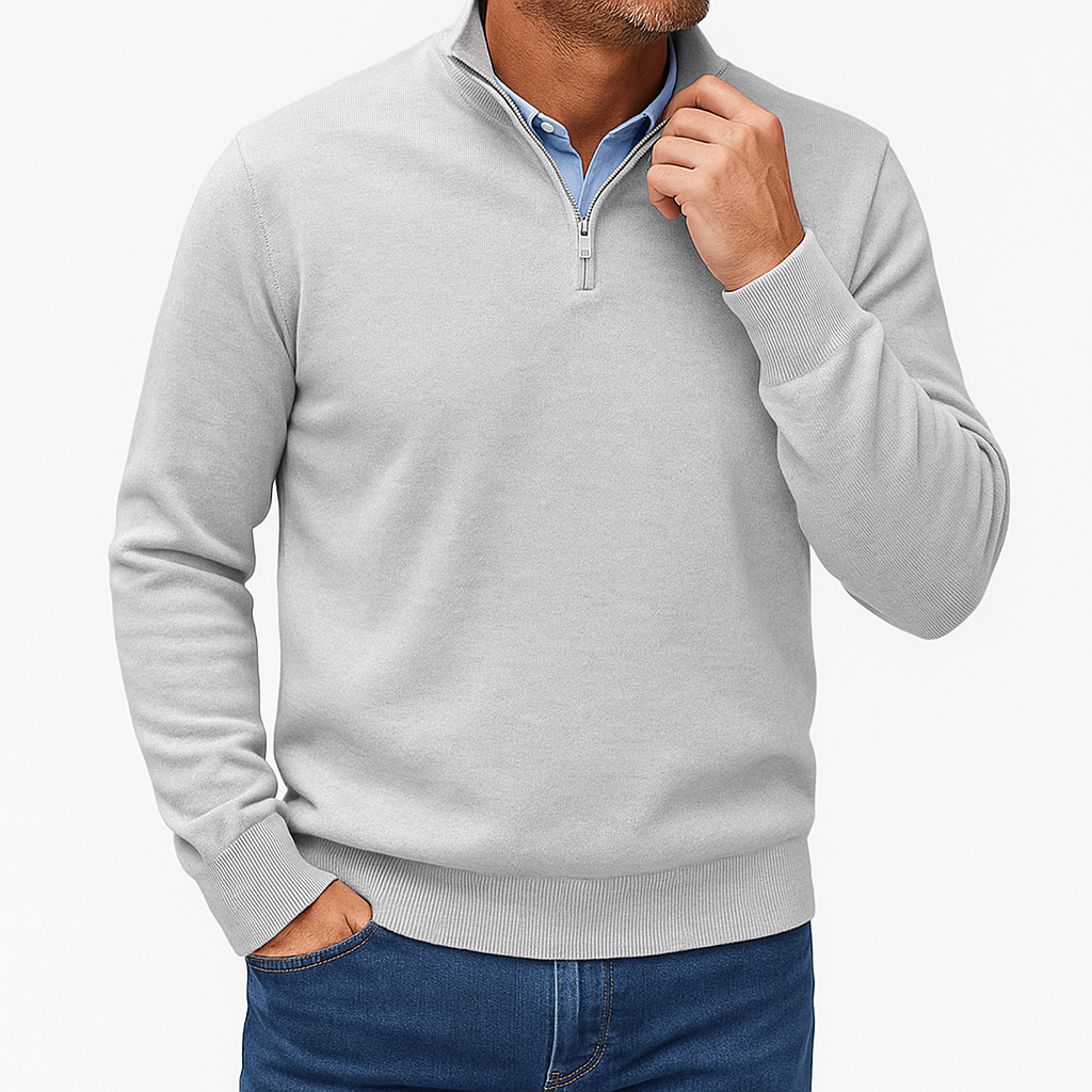 Luminovi | Zip Collar Knit Sweater-Sweater