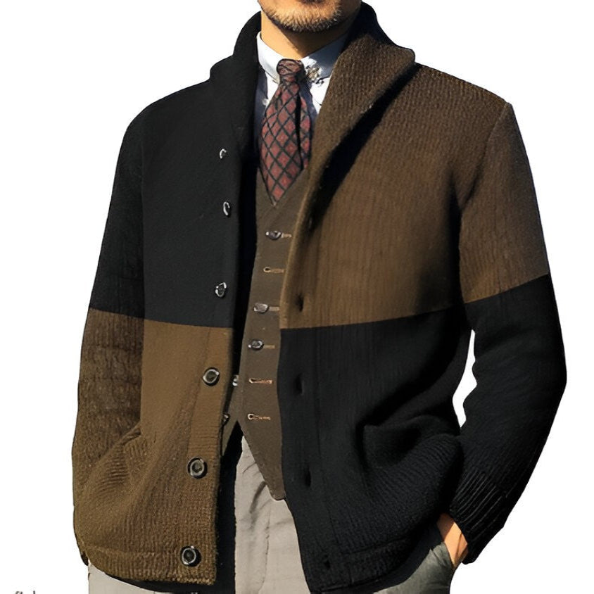 Color-Block Knit Cardigan for Men, Button Front Casual Layer