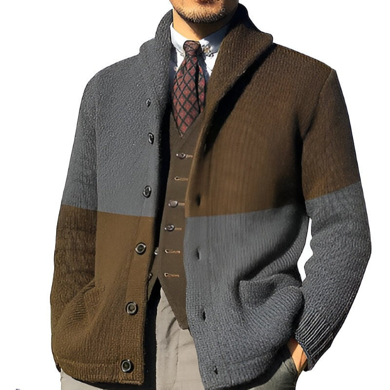 Color-Block Knit Cardigan for Men, Button Front Casual Layer