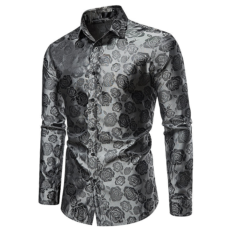 Mens Patterned Dress Shirt with Long Sleeves and Button Front