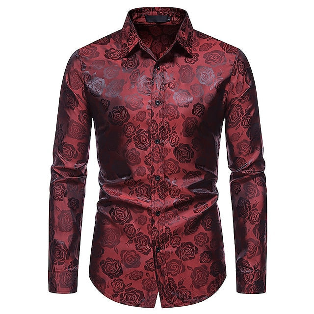 Mens Patterned Dress Shirt with Long Sleeves and Button Front