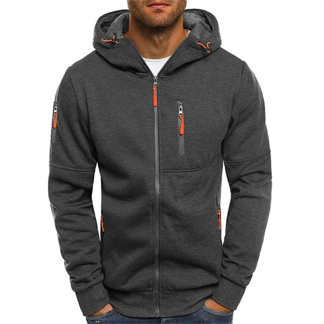 Mens Zip-Up Hoodie with Relaxed Fit and Front Pockets, Midweight Cotton Blend
